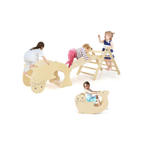 Load image into Gallery viewer, 7-in-1 Indoor Climbing Toys for Toddlers with Reversible Ramp-Natural
