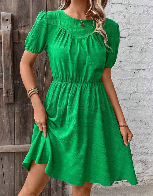 Load image into Gallery viewer, Ruched Round Neck Short Sleeve Mini Dress
