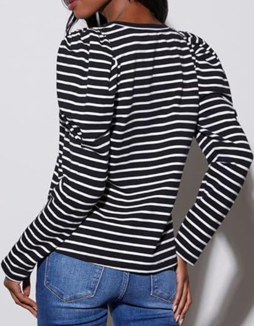 Load image into Gallery viewer, Striped Round Neck Long Sleeve T-Shirt
