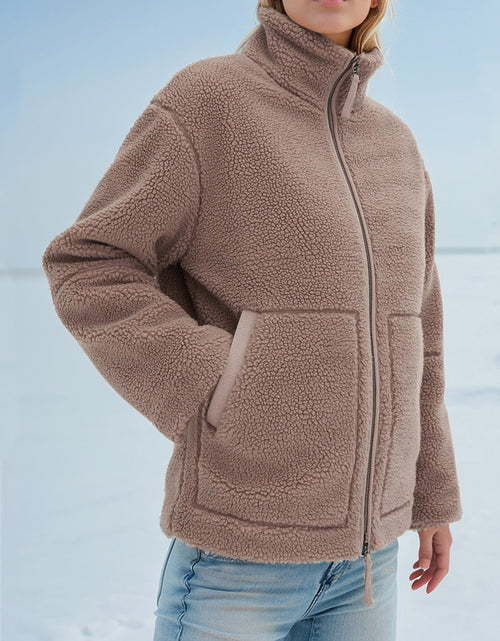 Load image into Gallery viewer, Turtleneck Zip Up Long Sleeve Plush Jacket
