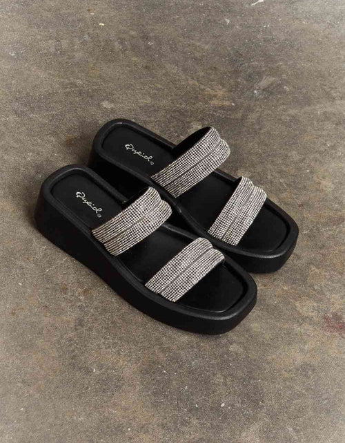 Load image into Gallery viewer, Qupid Bright Mind Platform Wedge Rhinestone Sandal
