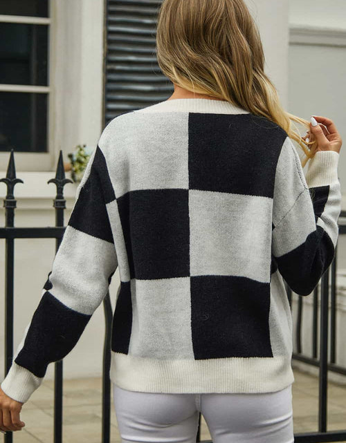 Load image into Gallery viewer, Angel Wings Plaid V-Neck Dropped Shoulder Cardigan
