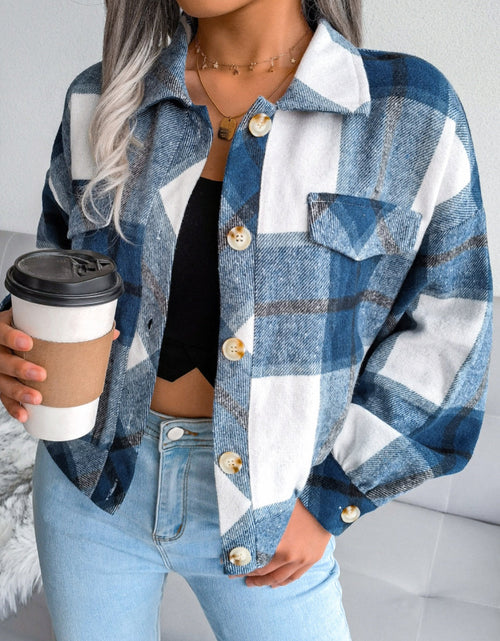 Load image into Gallery viewer, Plaid Collared Neck Long Sleeve Jacket
