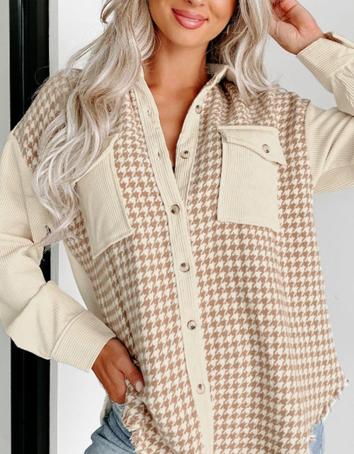 Load image into Gallery viewer, Houndstooth Button Up Long Sleeve Jacket
