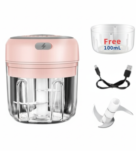 Electric 300ML Garlic Press Chopper Chili Onion Fruits Meat Mincer Blender Mixer