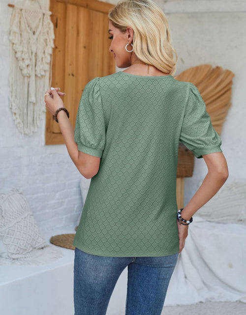 Load image into Gallery viewer, Eyelet Asymmetrical Neck Short Sleeve T-Shirt
