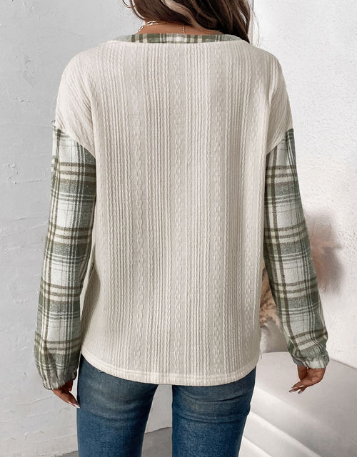 Load image into Gallery viewer, Perfee Plaid Half Button Long Sleeve T-Shirt
