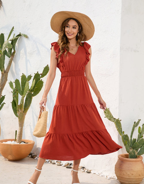 Load image into Gallery viewer, Tiered Ruffled V-Neck Cap Sleeve Dress
