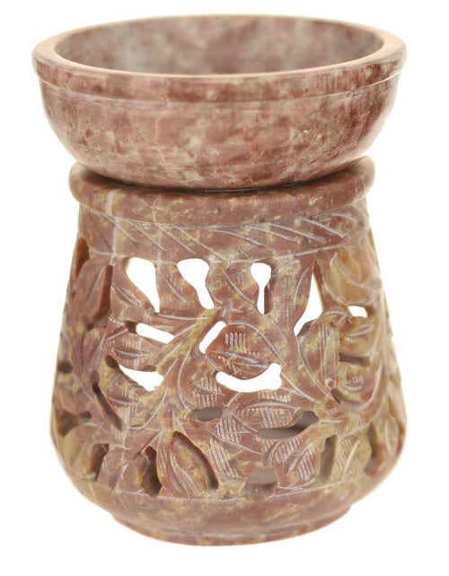 Load image into Gallery viewer, Oil Diffuser - Leaf engraving Soapstone Aroma Lamp - 4" by OMSutra
