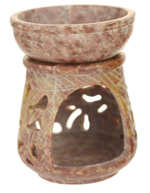 Load image into Gallery viewer, Oil Diffuser - Leaf engraving Soapstone Aroma Lamp - 4" by OMSutra
