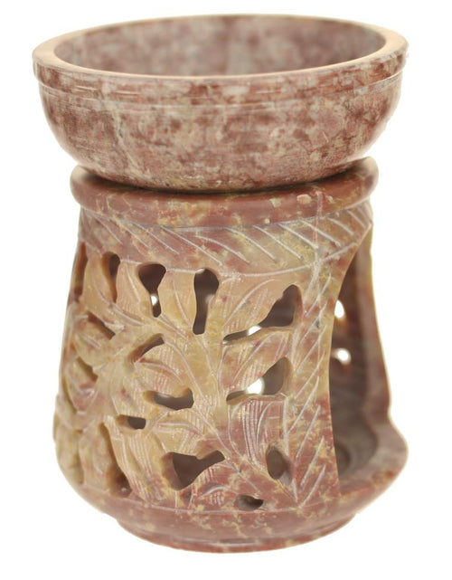 Load image into Gallery viewer, Oil Diffuser - Leaf engraving Soapstone Aroma Lamp - 4" by OMSutra
