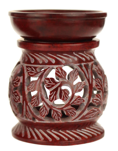 Load image into Gallery viewer, Oil Diffuser - Leaf engraving Soapstone Aroma Lamp - 4" by OMSutra
