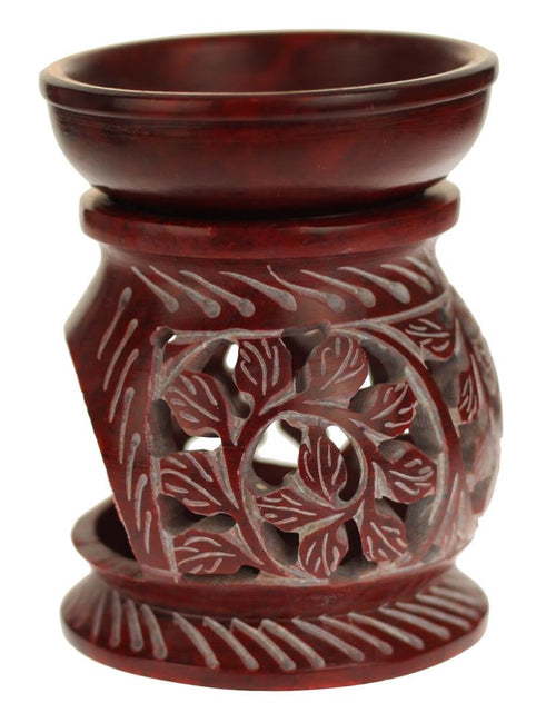 Load image into Gallery viewer, Oil Diffuser - Leaf engraving Soapstone Aroma Lamp - 4" by OMSutra
