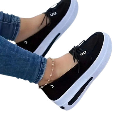 Load image into Gallery viewer, Women Block Shoes Slip On Closed Toe Platform Flat Wedge Casual Lace Up Sneakers
