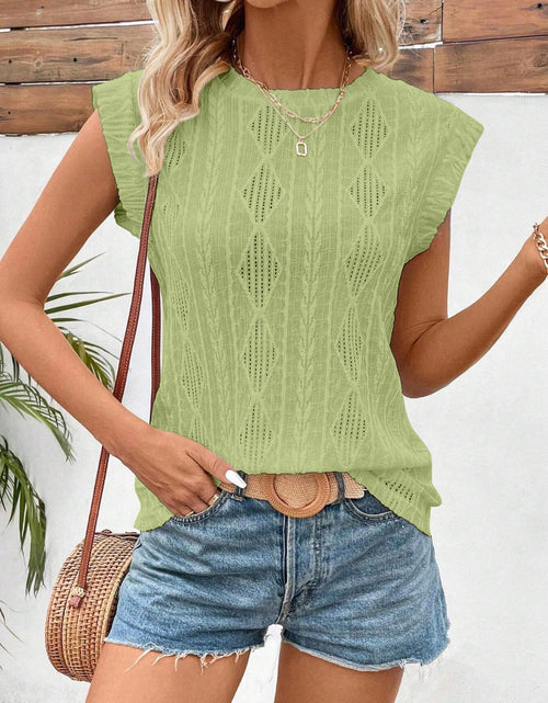 Load image into Gallery viewer, Openwork Round Neck Cap Sleeve Top
