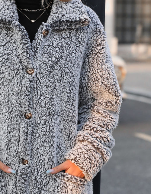 Load image into Gallery viewer, Pocketed Collared Neck Long Sleeve Plush Jacket
