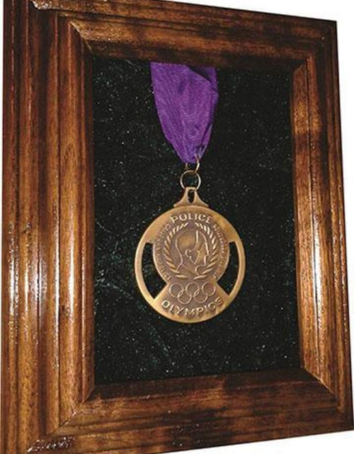 Load image into Gallery viewer, Flag Connections Single Medal Display Case - 5x7 Walnut (Blue Velvet). by The Military Gift Store
