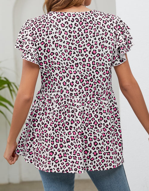 Load image into Gallery viewer, Leopard Round Neck Flutter Sleeve Babydoll Blouse
