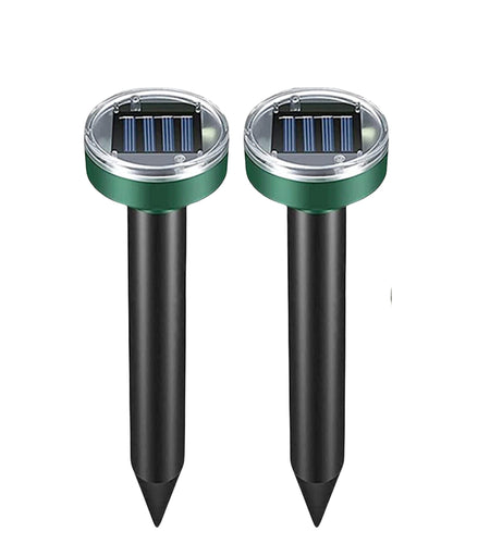 Solar Power Animal Repeller Ultrasonic Mole Pest Cat Mice Rodent Outdoor LED 2PK