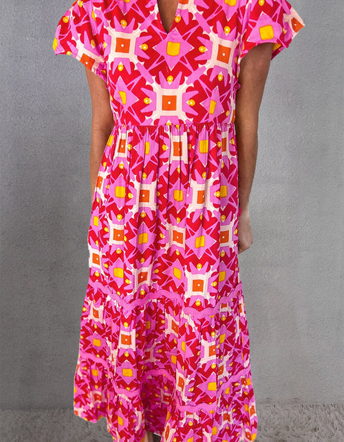 Load image into Gallery viewer, Printed Notched Cap Sleeve Dress
