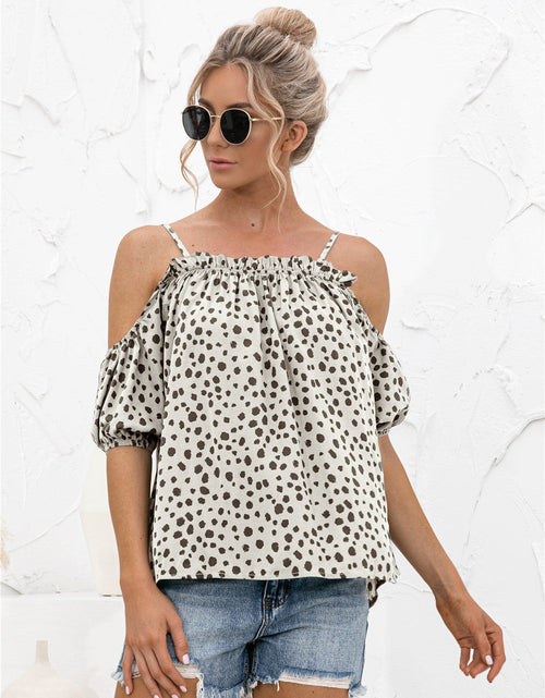 Load image into Gallery viewer, Printed Cold-Shoulder Frill Trim Blouse
