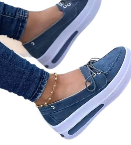 Women Block Shoes Slip On Closed Toe Platform Flat Wedge Casual Lace Up Sneakers