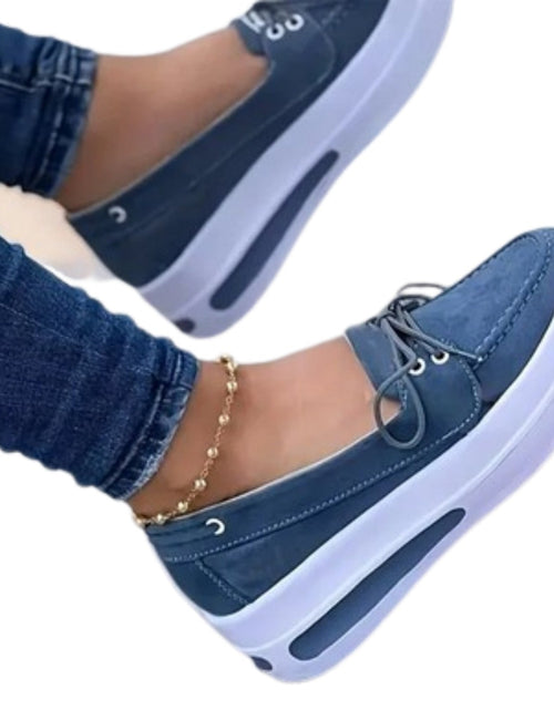 Load image into Gallery viewer, Women Block Shoes Slip On Closed Toe Platform Flat Wedge Casual Lace Up Sneakers

