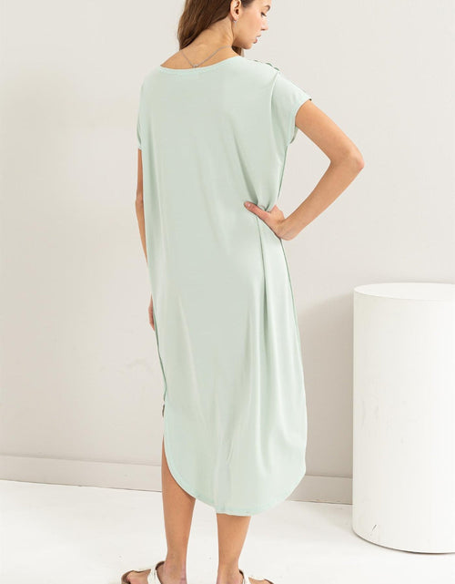 Load image into Gallery viewer, HYFVE Short Sleeve High-Low Slit Midi Dress
