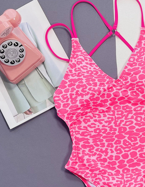 Load image into Gallery viewer, Leopard Plunge Spaghetti Strap One-Piece Swimwear
