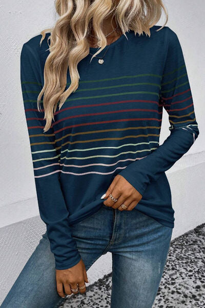 Load image into Gallery viewer, Striped Round Neck Long Sleeve T-Shirt
