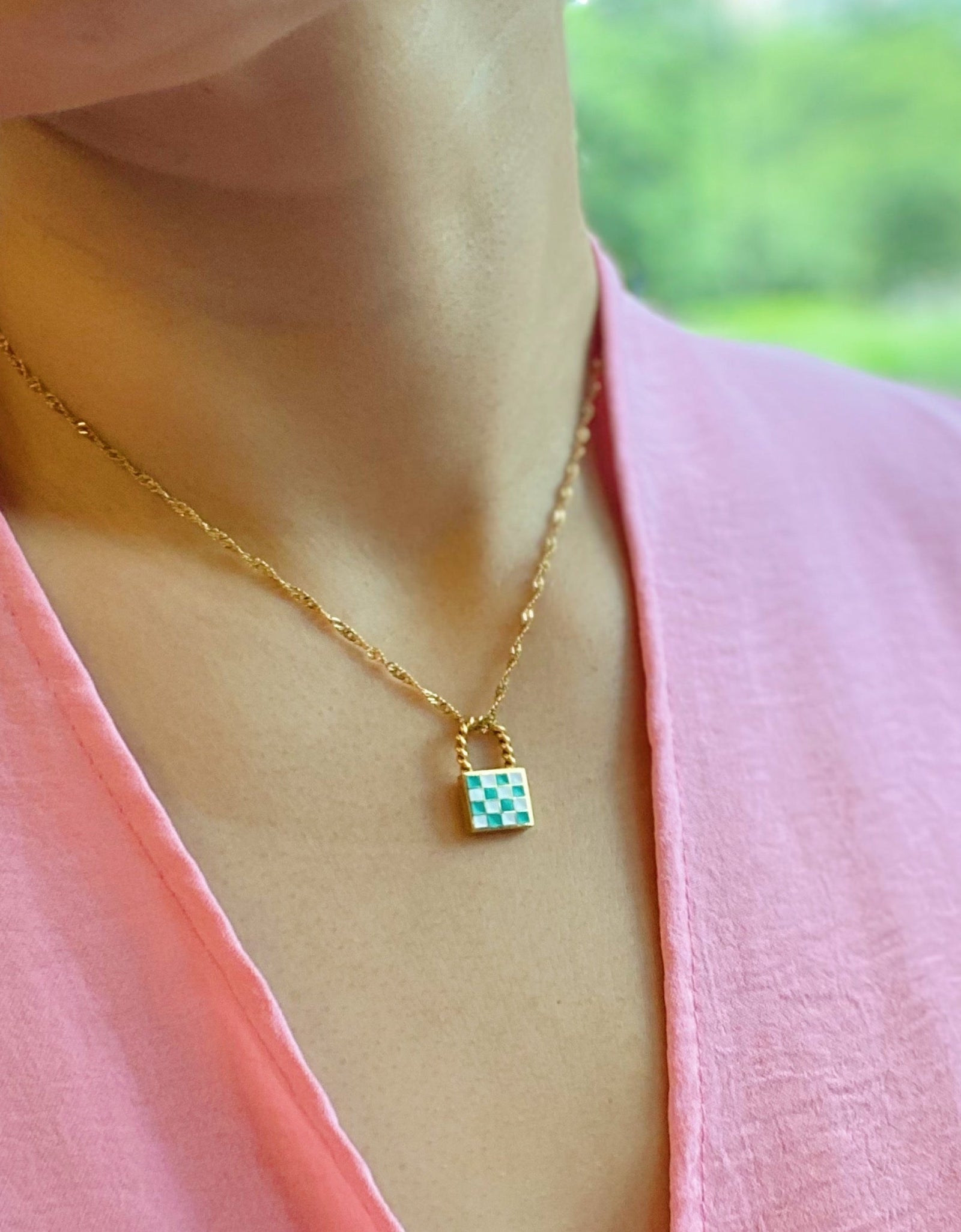 Checkered Locket Necklace by Ellisonyoung.com