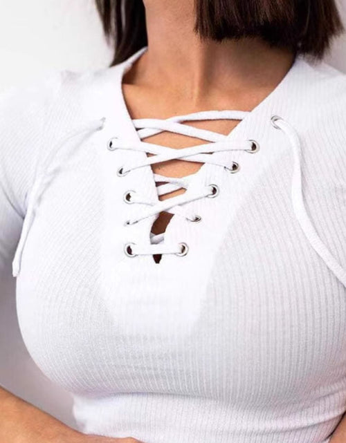 Load image into Gallery viewer, Lace Up Long Sleeve T-Shirt
