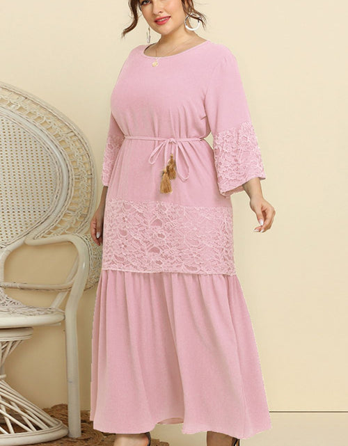 Load image into Gallery viewer, Plus Size Spliced Lace Tassel Belted Dress
