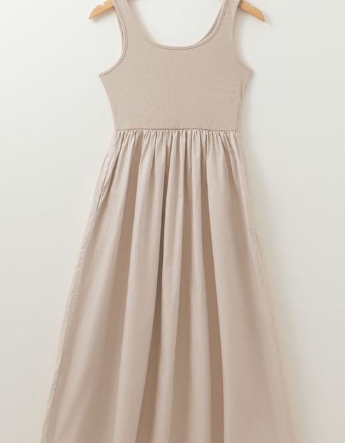 Load image into Gallery viewer, Scoop Neck Ribbed Bodice Sleeveless Midi Tank Dress
