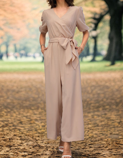 Load image into Gallery viewer, Perfee Tied Short Sleeve Wide Leg Jumpsuit
