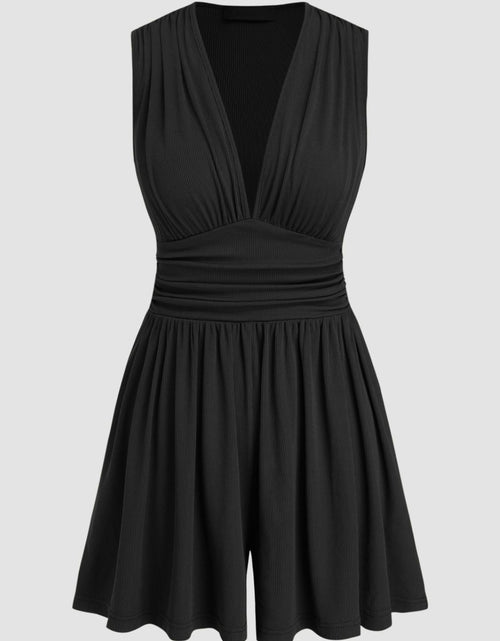 Load image into Gallery viewer, Ruched Plunge Sleeveless Romper
