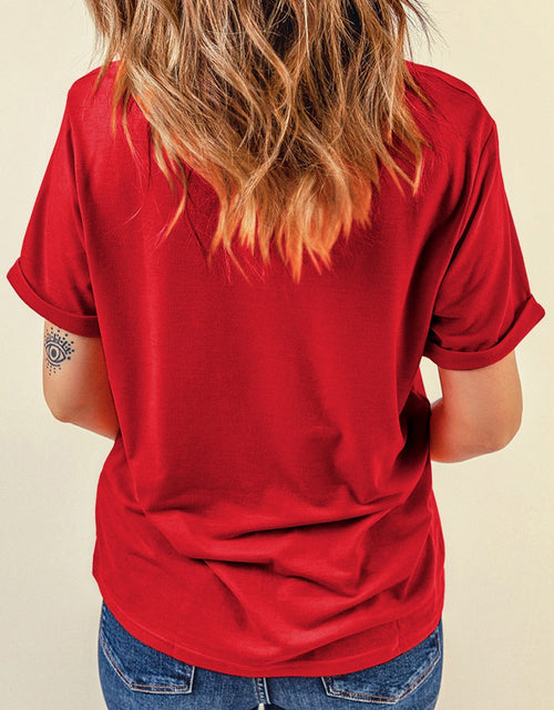 Load image into Gallery viewer, Sequin Star Round Neck Short Sleeve T-Shirt
