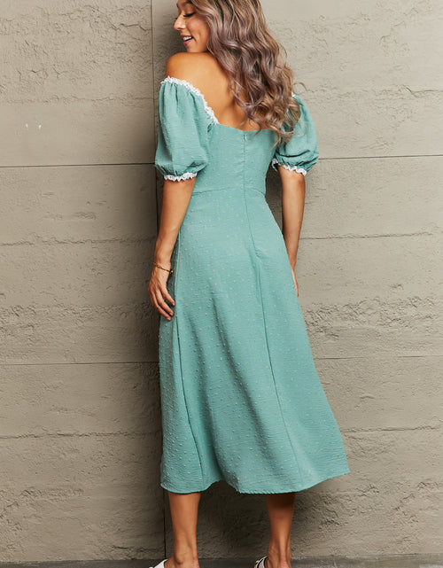 Load image into Gallery viewer, Perfee Swiss Dot Slit Off-Shoulder Dress
