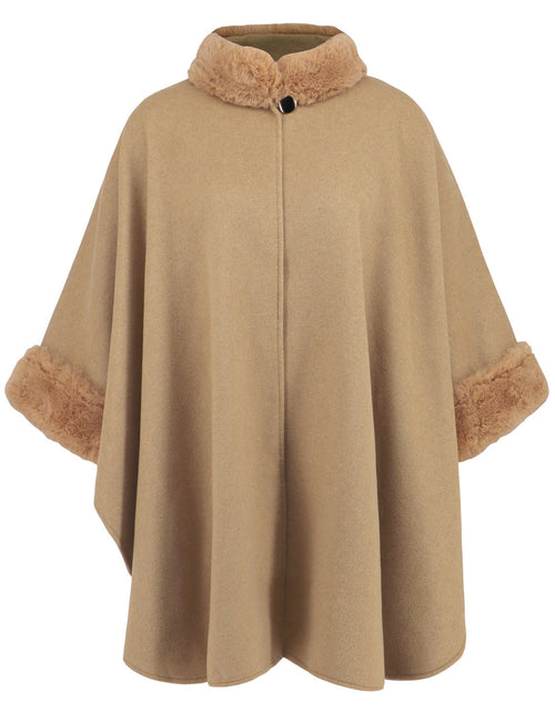 Load image into Gallery viewer, Fuzzy Trim Long Sleeve Poncho
