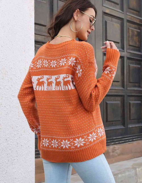 Load image into Gallery viewer, Reindeer &amp; Snowflake Pattern Dropped Shoulder Pullover Sweater
