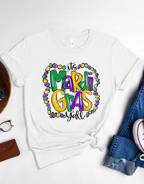 Load image into Gallery viewer, IT'S MARDI GRAS Y'ALL Round Neck T-Shirt
