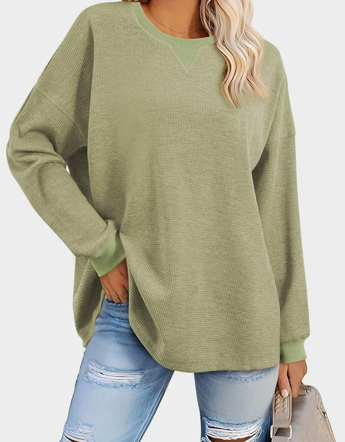 Load image into Gallery viewer, Waffle Knit Round Neck Long Sleeve T-Shirt
