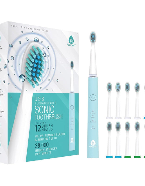 Load image into Gallery viewer, USB Rechargeable Sonic toothbrush with 12 Brush Heads by Pursonic
