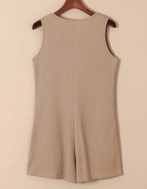 Load image into Gallery viewer, Waffle-Knit Half Button Sleeveless Romper with Pockets
