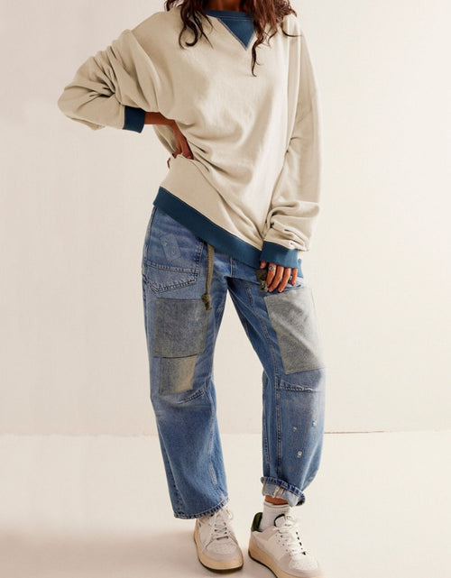 Load image into Gallery viewer, Contrast Dropped Shoulder Long Sleeve Sweatshirt
