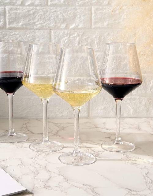 Load image into Gallery viewer, European Style Unbreakable Stemmed Crystal Wine Glasses, | Set of 4 | 100% US Tritan Drinkware, 18 oz Acrylic Dishwasher Safe Clear Color Shatterproof BPA-free plastic, Reusable, All Purpose Glassware by The Wine Savant
