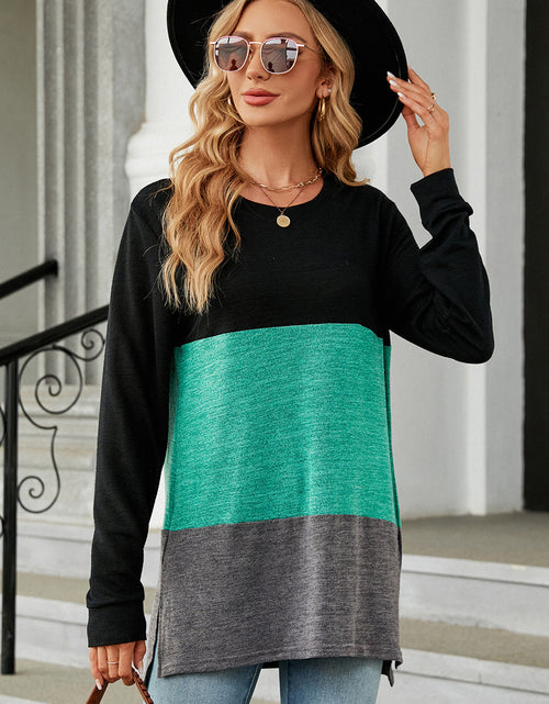 Load image into Gallery viewer, Color Block Round Neck Long Sleeve T-Shirt
