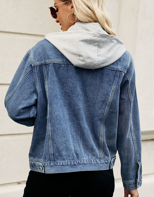 Load image into Gallery viewer, Drawstring Hooded Button Up Denim Jacket
