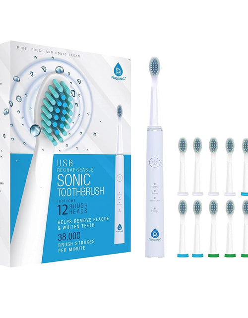 Load image into Gallery viewer, USB Rechargeable Sonic toothbrush with 12 Brush Heads by Pursonic

