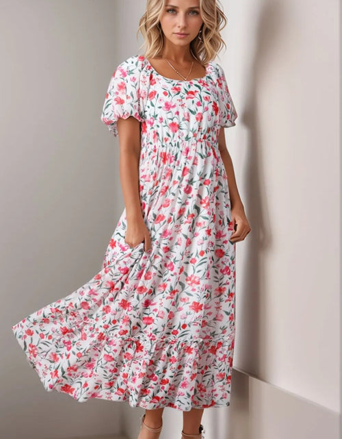 Load image into Gallery viewer, Floral Short Puff Sleeve Tiered Dress
